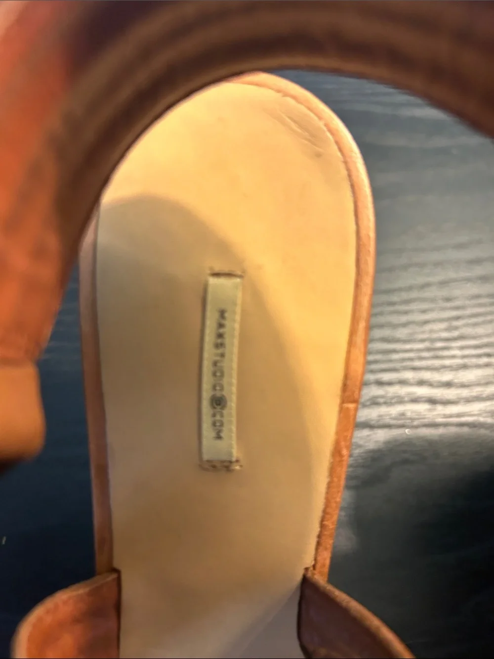 Max Studio Tan Leather Ruched Wedge Sandals with Buckle Detail